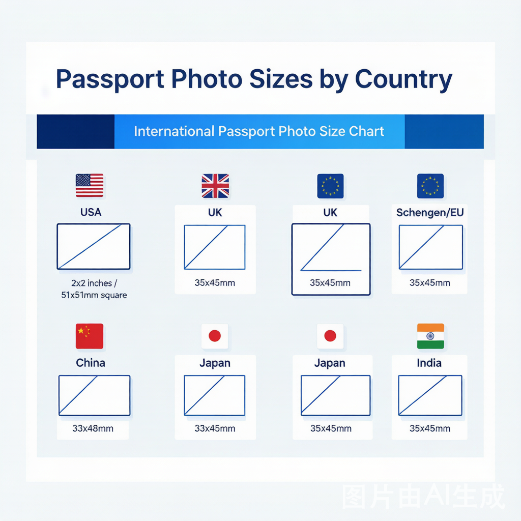 Passport photo size comparison across countries